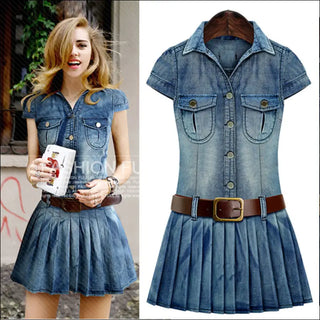 K-AROLE™️ Vintage Denim Belted Shirt Dress - clothes