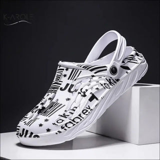 Letter Print Slippers Men Summer Sandals Beach Shoes - White