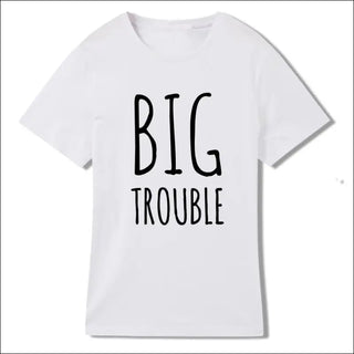 Matching Mother and Baby Big Trouble Little Tee Set - White