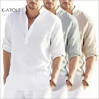 Versatile Men's Cotton Linen Shirts from K-AROLE - Casual, Comfortable Long Sleeve Designs for Everyday Style