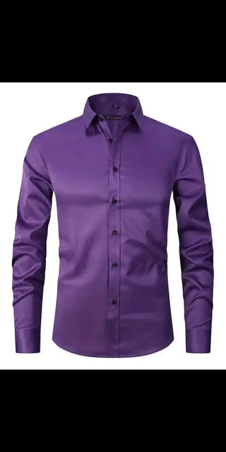 Men’s Long-sleeved Fashion Shirt Top Slim Solid Color