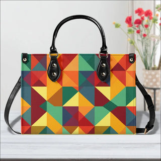 Multi-Color Geometric Patchwork Handbag - L / Black