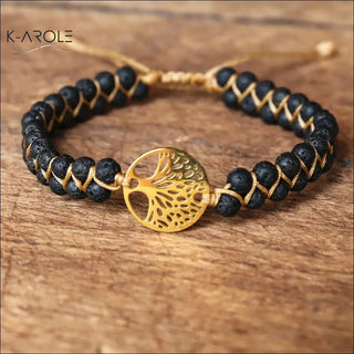 Natural Stone Tree of life bracelets - black lava tree