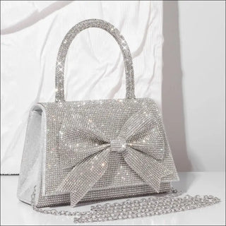 New Light Luxury Full Diamond Bow Handbag - Silver - Bags