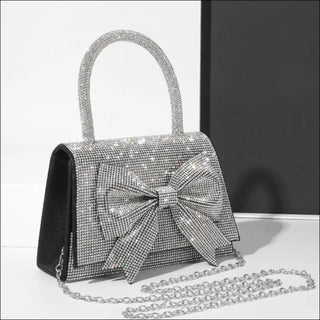 New Light Luxury Full Diamond Bow Handbag - Black - Bags