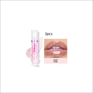 Shimmery pearl effect lip gloss set with 3 tubes in a white and pink package