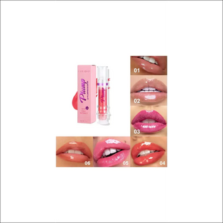 Vibrant lip color cosmetic product with glossy finish and variety of shades displayed on clean background.