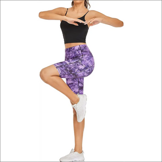 Oalka Women'S Short Yoga Side Pockets High Waist Workout Running Shorts Marble Dye Purple S