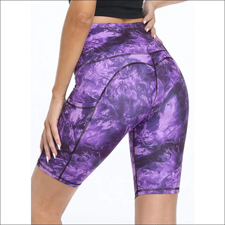 Oalka Women'S Short Yoga Side Pockets High Waist Workout Running Shorts Marble Dye Purple S