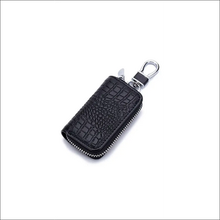 Premium leather key holder with zipper pouch for organized car keys, wallet, and accessories.