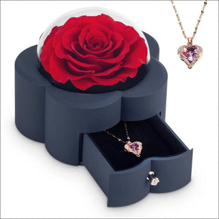 Preserved Flowers Red Rose Necklace Gift Box - bijoux