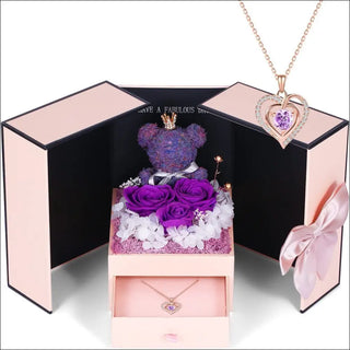 Preserved Rose Gifts Set - 925 Silver Necklace - Purple