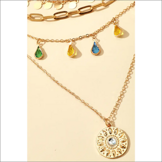 Rhinestone Multi-Layered Pendant Necklace - Gold / One Size