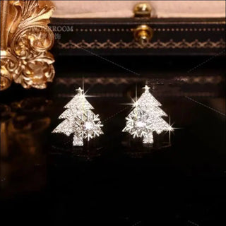 Rotatable Christmas Tree Earrings Shiny Rhinestone