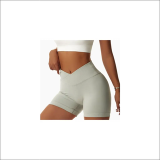 Form-fitting white workout shorts for women with a sleek, high-waisted design.