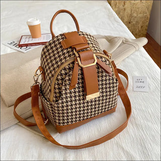 Sophisticated Houndstooth Backpack by K-AROLE™️ - Brown