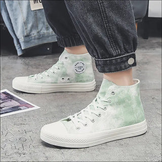 Spring new Hong Kong wind Zhejiang color-changing tie-dye high top canvas shoes men's and women's graffiti board shoes Korean version of couple ins tide shoes Hypersku