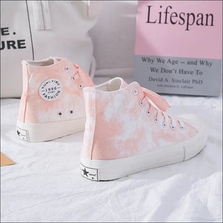 Spring new Hong Kong wind Zhejiang color-changing tie-dye high top canvas shoes men's and women's graffiti board shoes Korean version of couple ins tide shoes Hypersku