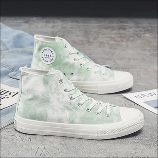 Spring new Hong Kong wind Zhejiang color-changing tie-dye high top canvas shoes men's and women's graffiti board shoes Korean version of couple ins tide shoes Hypersku