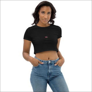 Stylish Cropped Black Tee with Butterfly Design - NOIR / S