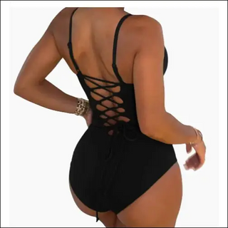 Stylish black backless swimsuit with lace-up detailing