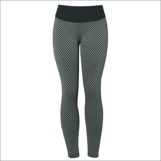 Stylish women's high-waist leggings with a black and white dot pattern, designed for fitness and yoga activities.