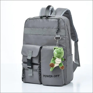 Stylish Khaki Canvas Backpack with Leather Accents - Grey