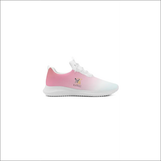 Stylish women's pink and white lace-up sneakers with minimalist design and K-AROLE logo branding.