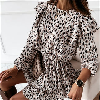 Stylish Leopard Print Midi Dress with Puff Sleeves