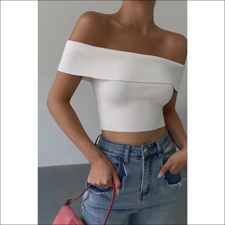 Stylish Off-Shoulder White Ribbed Knit Crop Top