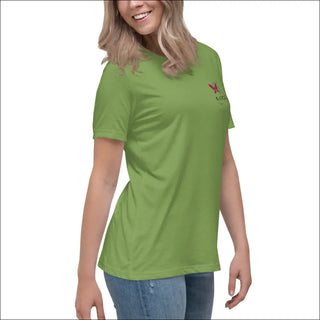 Relaxed women's green t-shirt from the K-AROLE clothing brand, featuring a minimalist logo on the front.