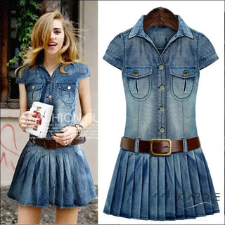 K - AROLE™️ Vintage Denim Belted Shirt Dress - K - AROLE