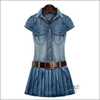 K - AROLE™️ Vintage Denim Belted Shirt Dress - K - AROLE