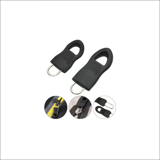 Universal zipper repair kit with sliding teeth and replacement tools for clothes, backpacks, and bags in black color.