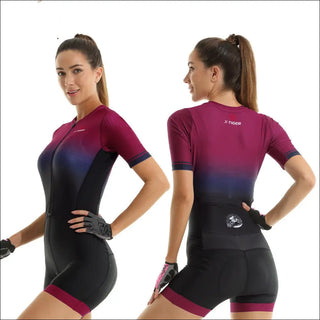 Colorful sportswear with black and burgundy design, featuring a figure-flattering fit and athletic-inspired style.