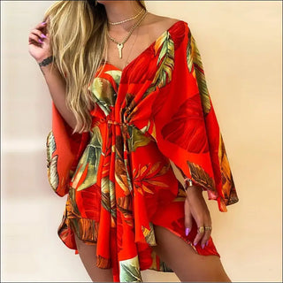 Vibrant Floral Delight: K-AROLE™ Wrap Front Romper - Red / S