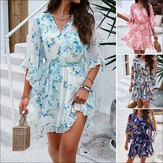 Vibrant Floral Ruffle Wrap Dress