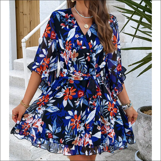 Vibrant Floral Ruffle Wrap Dress