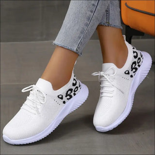 White Shoes Women Leopard Print Lace-up Sneakers Sports -