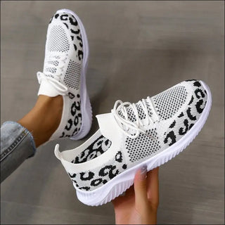 White Shoes Women Leopard Print Lace-up Sneakers Sports -