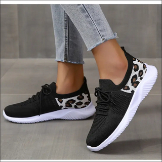 White Shoes Women Leopard Print Lace-up Sneakers Sports -