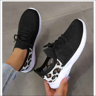 White Shoes Women Leopard Print Lace-up Sneakers Sports -