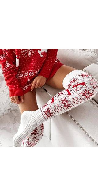 Winter Christmas Warm Knitted Women Stocking Beautiful Elk