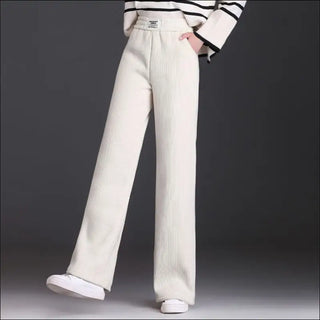 Winter Wide-leg Fleece Trousers For Women Warm Straight-leg