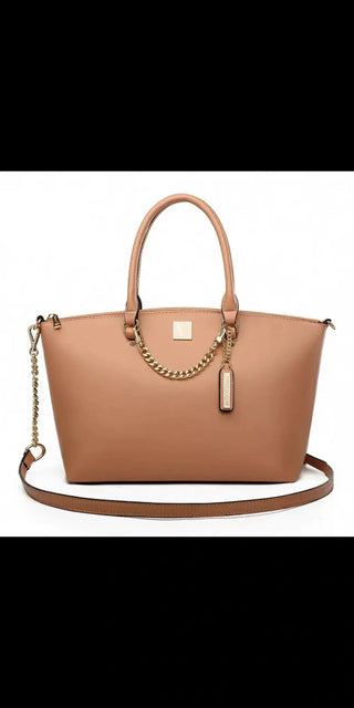 Elegant beige K-AROLE designer shoulder bag with metal hardware and tassels for stylish women's fashion.