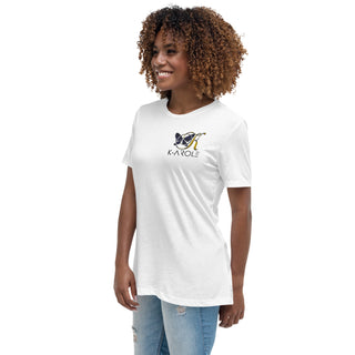 Fashionable white relaxed t-shirt with K-AROLE logo for stylish women's casual wear