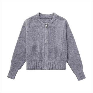 Women’s Zipper Knitted Jacket Sweater Coat - Gray / L