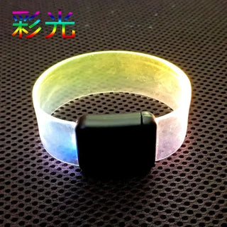Colorful LED silicone band with flashing safety light for party and event accessories.