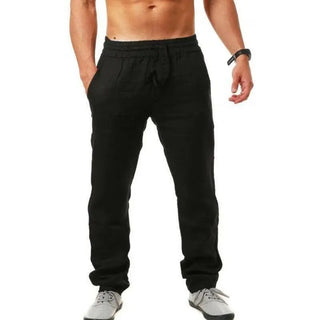 Breathable cotton and linen casual sports trousers for comfortable athleisure attire.