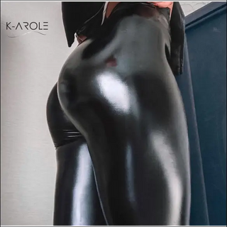 Sleek and stylish black PU leather leggings from K-AROLE fashion brand